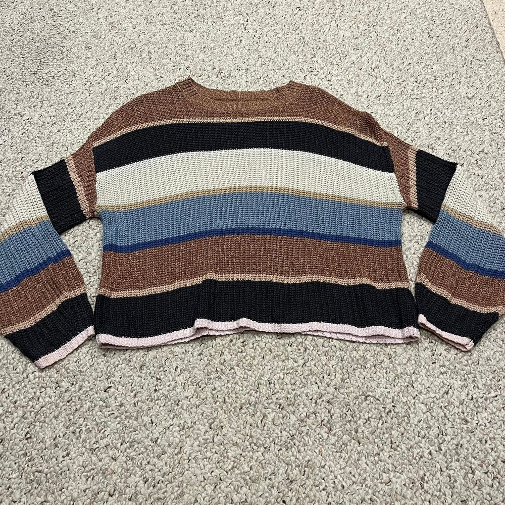 American Eagle Cropped Oversized Knit Striped Sweater M Coastal Casual Preppy